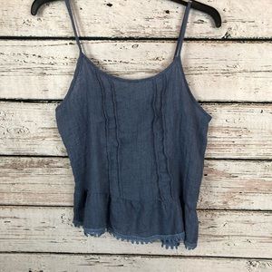 Ruffle Trim Tank in Blue